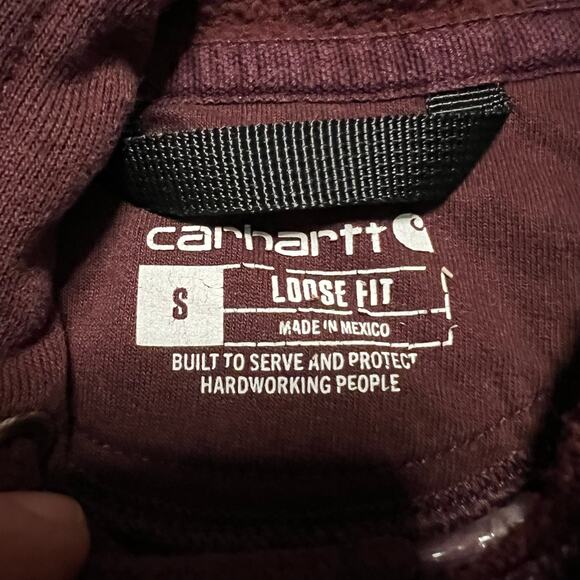 Carhartt Hoodie Mens Small Maroon Graphic Loose Fit Sweatshirt Workwear - Picture 6 of 7